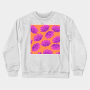 Hong Kong Lotus Bright Orange with Pink - Summer Flowers Pattern Crewneck Sweatshirt